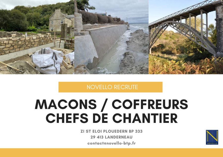 Novello recrute macons chefs de chantier coffreurs